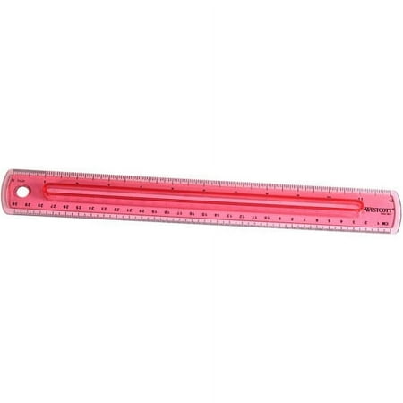Westcott 12" Finger-Grip Ruler, Red, High School, for Office, 1-Count