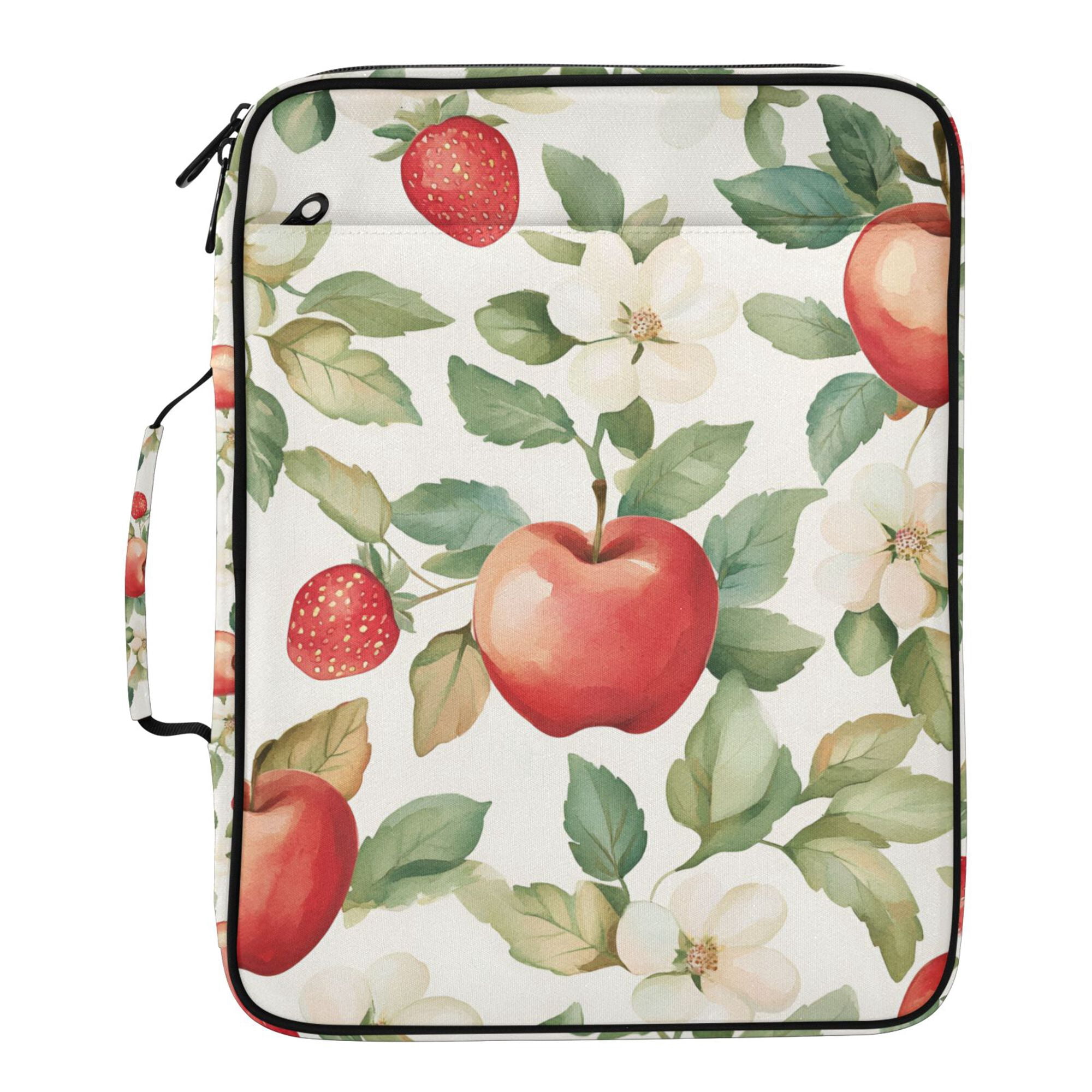 FORMRS Accordion File Folder A4 Size 7-Pocket Expanding Document Organizer Bag with 3 Ring Binder, Beige Apple Pattern