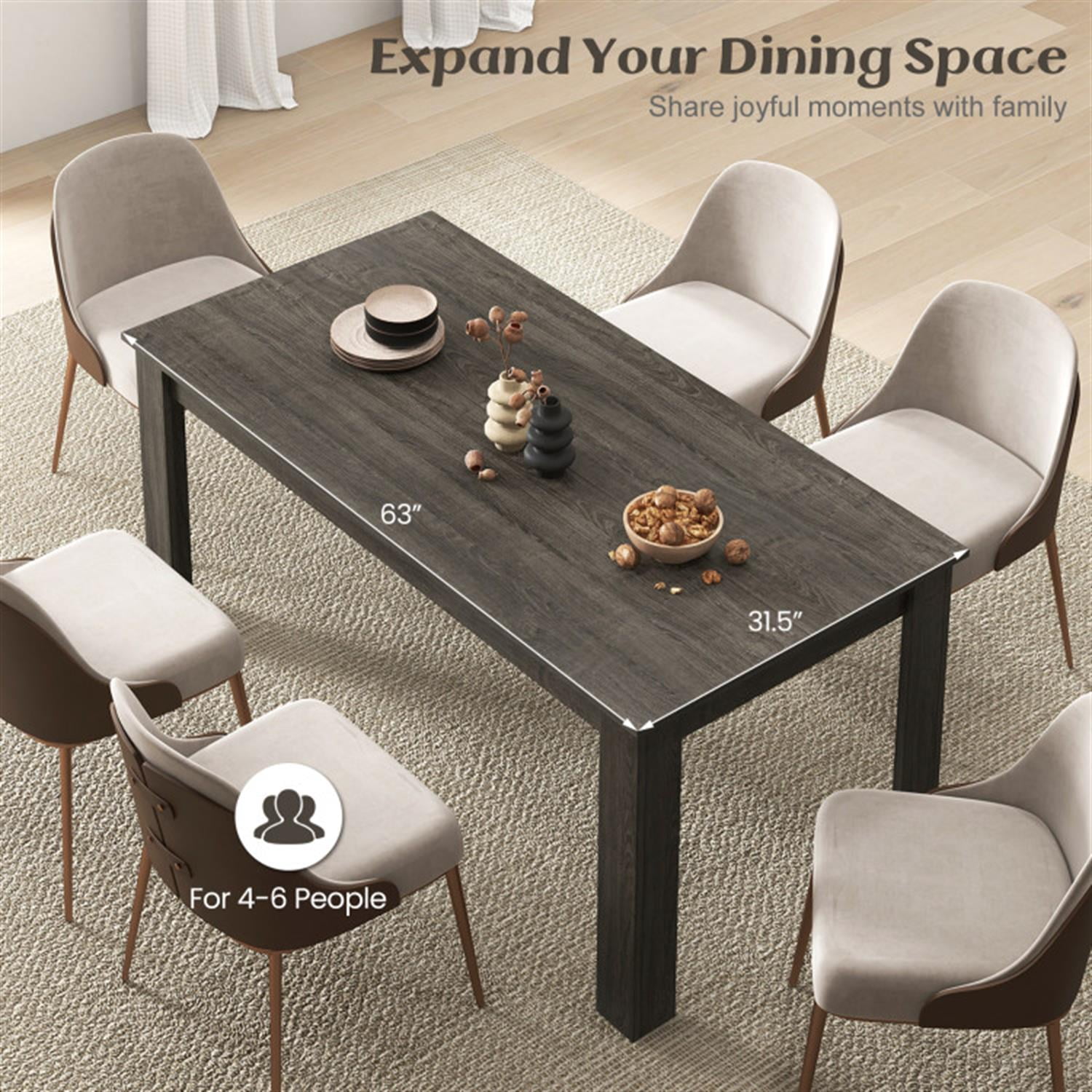 Demi Bonn 63" Modern Dining Kitchen Table for 6 People, Rectangular Dining Table Furniture for Kitchen, Dining Room, Dinette, Breakfast Nook, Gray