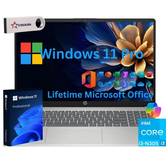 HP 17 Home & Business Laptop,17.3" HD  (1600 x 900) , Intel Core i3-N305 (Beat Ryzen 5 7520U) 16GB RAM, 256GB SSD, Webcam, Bluetooth, Wi-Fi, Lifetime MS Office ,Windows 11 Pro/XTREDURA FLASH Drive