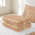 thumbnail image 6 of Manfei Geometric Check Zipper Twin Comforter Sets with Fitted Sheet and 2 Pillowcases,Modern Stripes Zipper Bedding Set,Orange Yellow,Reversible,4pcs, 6 of 8