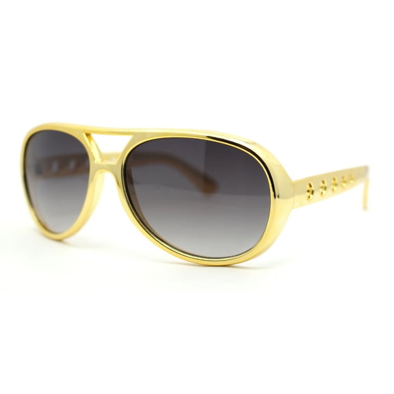 Iconic Rock and Roll Flashy Metallic Finish Plastic Racer Sunglasses Gold - Smoke