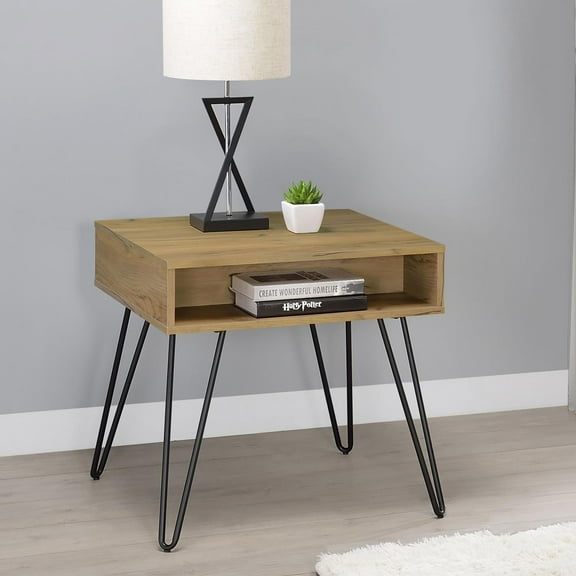 GeeHome Golden Oak and Black Square End Table