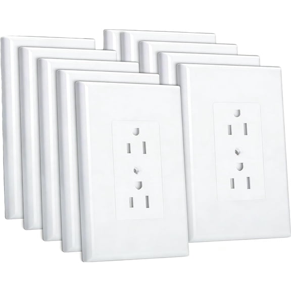 PLUHKN-10 Pack Duplex Outlet Covers Wall Plates 1-Gang Switch Outlet Electrical Cover Plate Unbreakable Thermoplastic Faceplate for Light Receptacle Outlet Switch, White