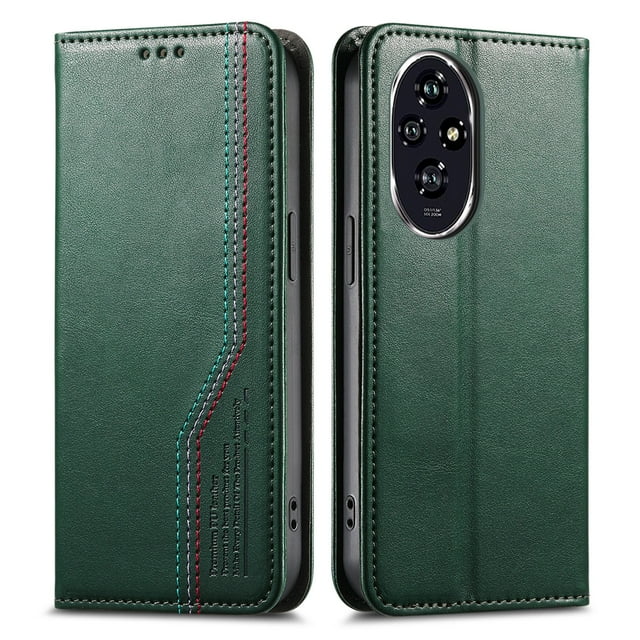 FOXDOCK Wallet Case for Honor 200 Pro , PU Leather Flip Cover with Elastic Anti-Slip Hand Strap, Card Slots