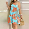 thumbnail image 1 of Vestido Corto Con Cuello Halter Vestidos de playa para mujer Vestido casual con estampado floral de moda Boho A-Line (Naranja L) Kuymtek para Mujer Naranja T XL, 1 of 7