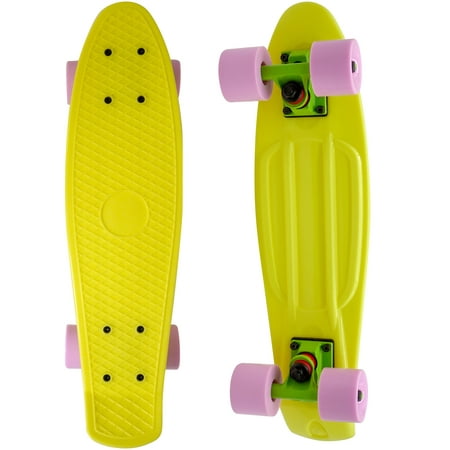 veZve Mini Cruiser Skateboard Complete for Kids Boys Girls, 22 inch, 59mm, Yellow Deck