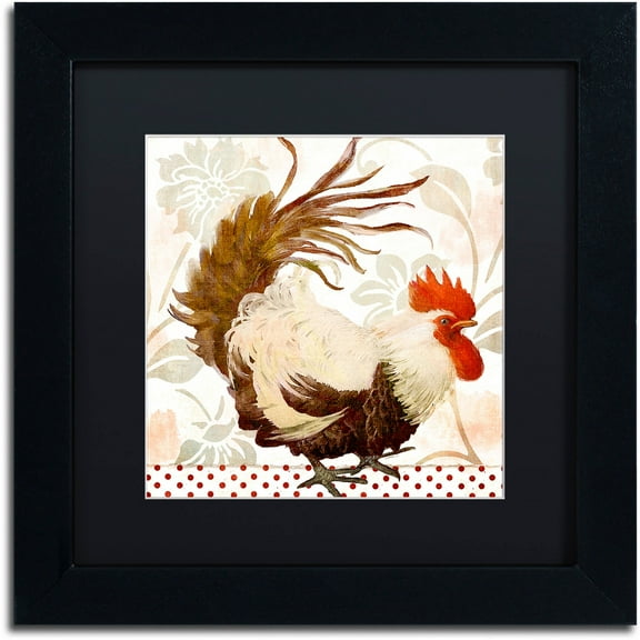 Trademark Fine Art "Rooster Damask II" Canvas Art by Color Bakery Black Matte, Black Frame
