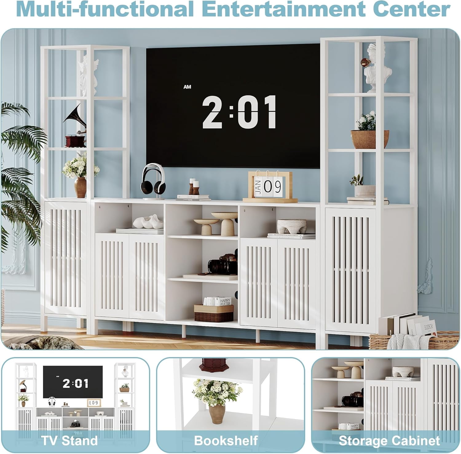 OUTGOODS Farmhouse Entertainment Center for 70" TVs, Engineered Wood, 3-Piece