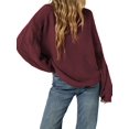thumbnail image 3 of Women 2-Way Wear Crew Neck Hollow Cable Knit Oversized Long Sleeve Off Shoulder Pullover Sweater Chestnut Red M, 3 of 7