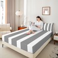 thumbnail image 3 of Castle Fairy Minimalist Thin Vertical Stripe Bed Sheets 4-Piece,Geometric Wide Band Full Size Sheets,Black White,1 Flat Sheet, 1 Fitted Sheet and 2 Pillowcases, 3 of 7