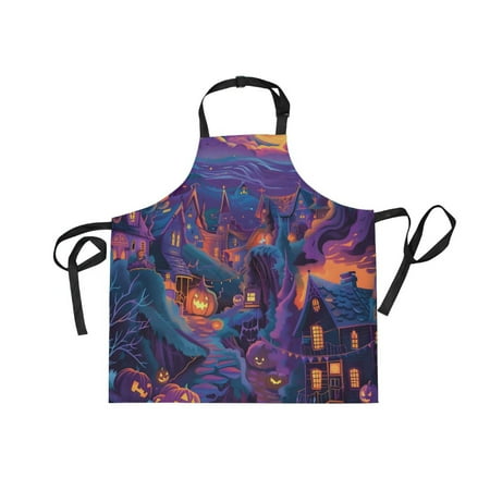 

JSTEL Halloween Town Ghost Apron with 2 Pockets for Women Men Adjustable Garden Bib