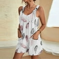 thumbnail image 2 of Summer Romper for Women Casual Stylish Feather Print Tie Knot Strap Short Jumpsuit Pocket Wide Leg Loose Daily Outfits, Multicolor, L, 2 of 2