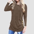 thumbnail image 2 of Timegard Hauts pour Femmes Col Rond Manches Longues Bouton Couleur Unie Blouse Confortable Automne Tunique Décontractée Habillée, 2 of 6