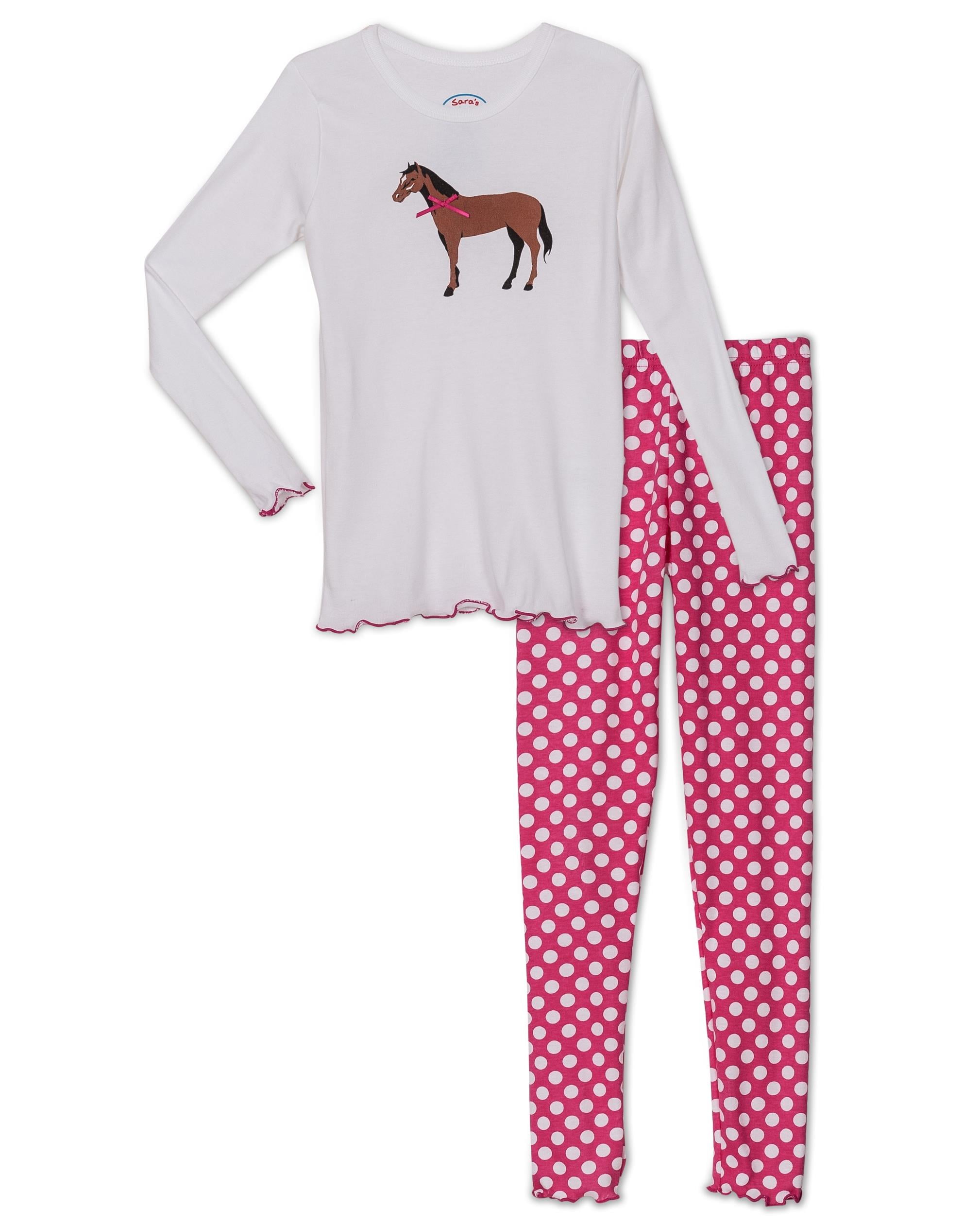 Saras Prints Girls Horse Polka Dot 2 Piece Pajama Set Horse Size 4