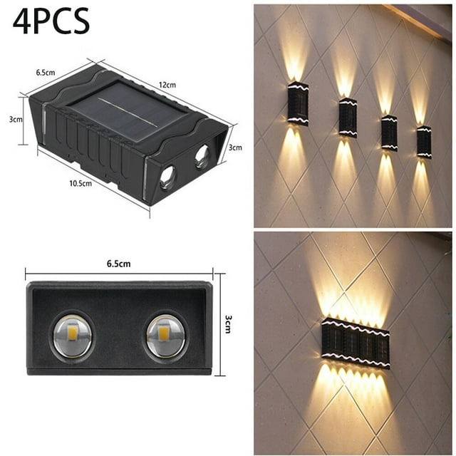 lámparas LED de luz cálida, luz solar de pared para exteriores, IP65, impermeable, iluminación decorativa de pared, lámpara de pared para valla, patio, jardín, puerta de entrada, escalera.