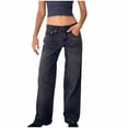 thumbnail image 1 of Women's Casual Solid Color Button-Front Jeans with Zipper Pockets for Everyday Wear, 1 of 8