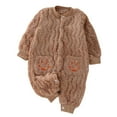thumbnail image 2 of Newborn Plush Jumpsuit Infant Baby Girls Boys Button Front Long Sleeve Hoodie Romper Toddler Bodysuit Winter Clothes Coffee 6-9 Months, 2 of 6