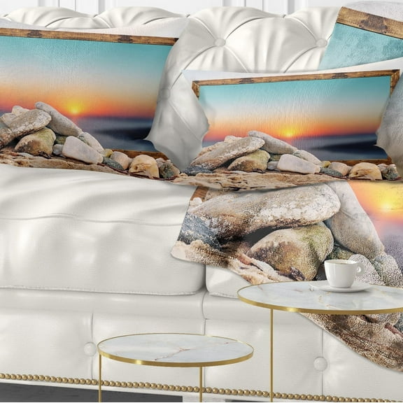 Designart Framed Effect Blurred Beach - Seashore Throw Pillow - 12x20