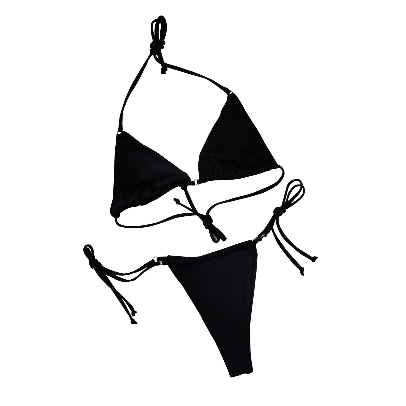 FAFWYP Womens Sexy Plus Size Halter Thong Bikini Set Two Piece Split  Triangle Swimsuit Swimwear Tie Two Sides Brazilian Bottom Bathing Suit 