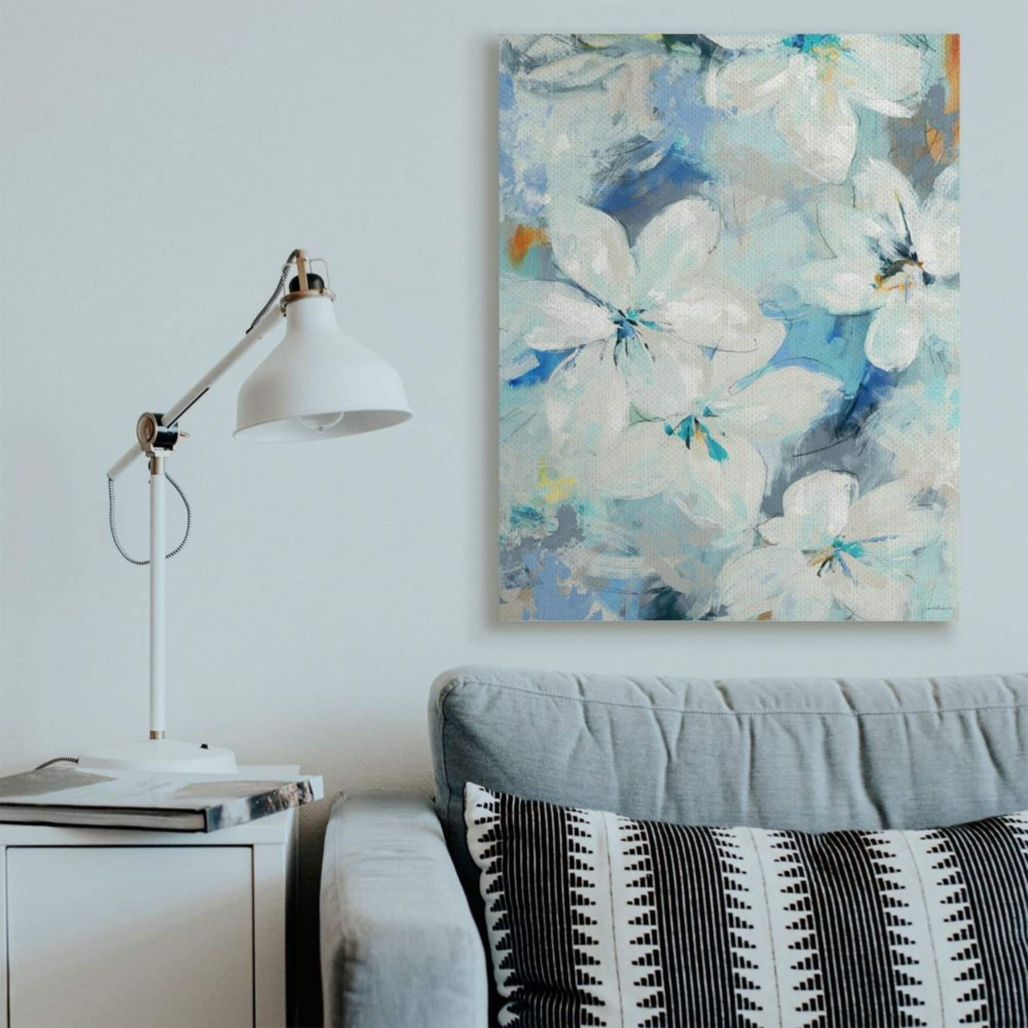 Stupell Industries White Lily Flowers Abstract Blue Detailing Design by Third and Wall, 16" x 20"