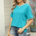 thumbnail image 6 of Sevevn Women's Fashion Casual Spring And Summer New Loose Thread Stitching Round Neck Short-Sleeved T-Shirt Top Blue XL Clearance Sales Online Deals, 6 of 9