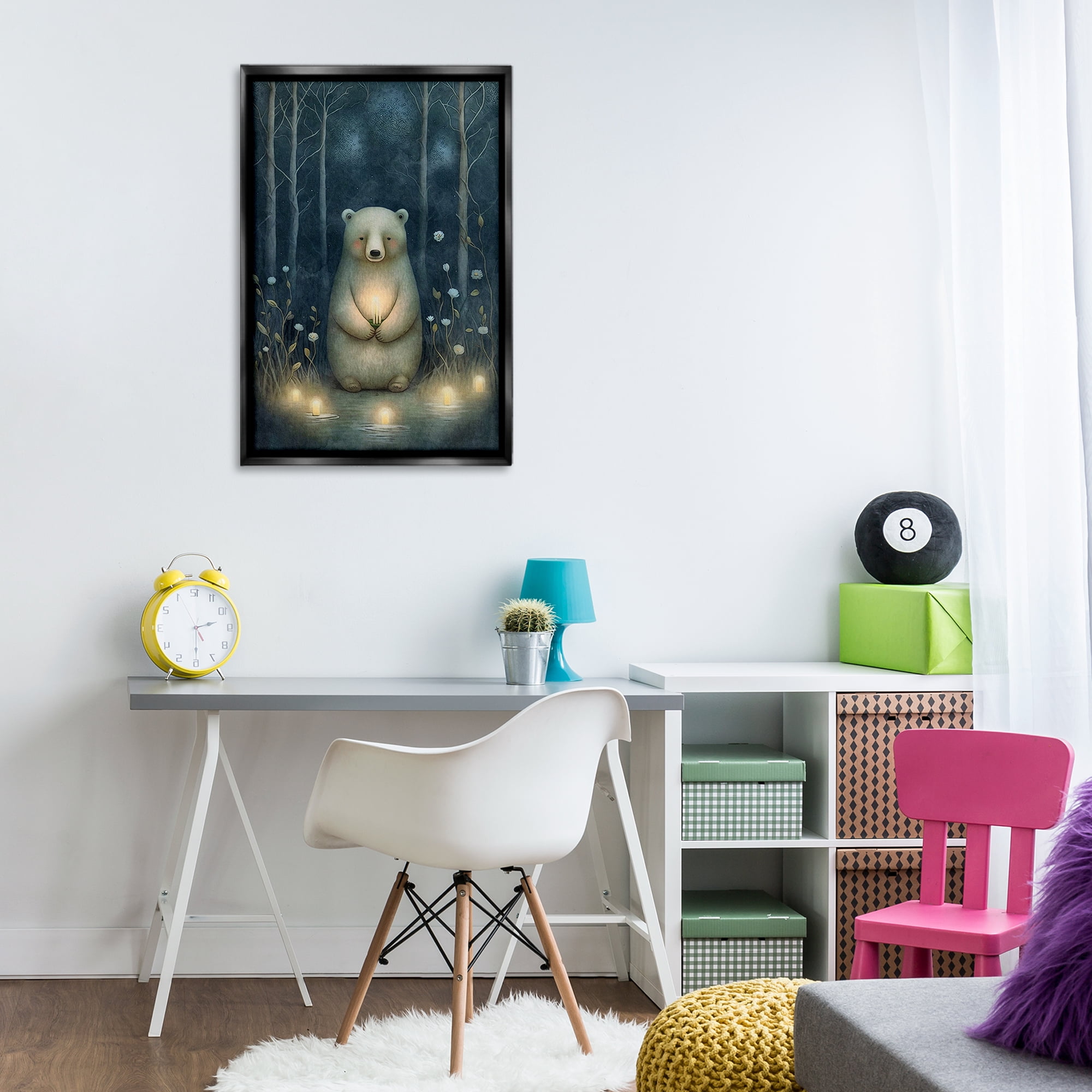 Stupell Industries Mystic Polar Bear Landscape Painting Black Floater Framed Art Print Wall Art, 21 x 31