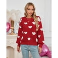 thumbnail image 4 of Cogild Women's Heart Pattern Knit Sweater, Long Sleeve Pullover with Lantern Sleeves, Soft Acrylic Crewneck Jumper for Fall & Winter, Cute White Knitwear for Valentine's Day & Everyday Outfits, 4 of 7