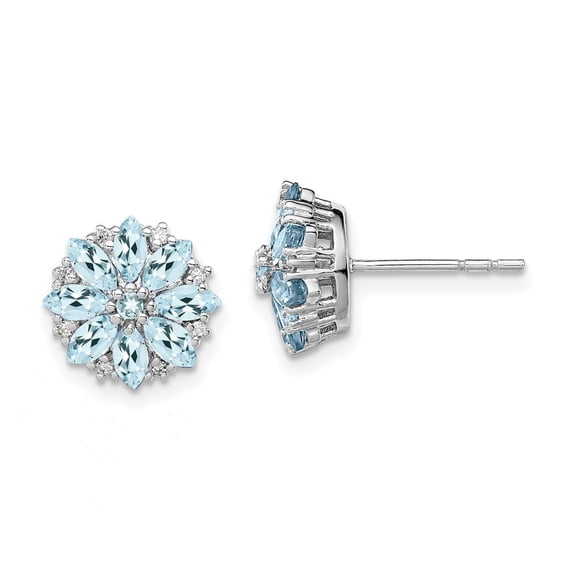 Auriga Fine Jewelry 925 Sterling Silver Rh-plated Diamond and Aquamarine Stud Earrings for Women