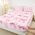 thumbnail image 4 of Manfei Pink Polka Dot Bow Queen Sheet Sets for Girls, Watercolor Ribbon Bed Set, 4 Pieces, 4 of 5