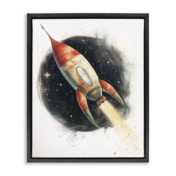Stupell Industries Journey To Space Rocket Black Framed Floater Canvas Wall Art, design by Ray Powers