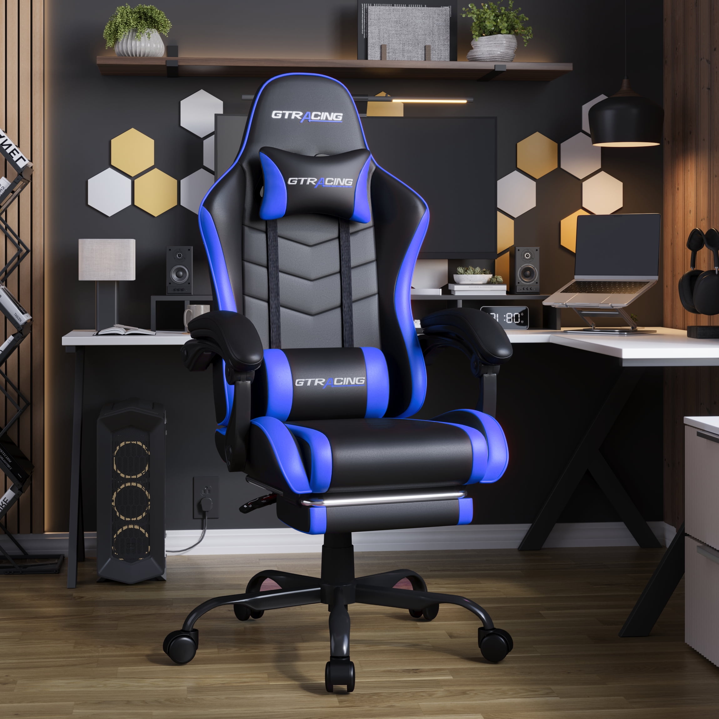GTRACING GTWD-200 Ergonomic Gaming Chair with Adjustable Pillows and Footrest, Gaming chair with retractable footrest