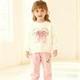 thumbnail image 2 of SGMVNU Girls 2 Piece Clothes Toddler Fall Winter Outfit Ruffles Crewneck Bow Pullover Sweatshirt with Joggers Pants Set(Size 5-6 Years, Pink), 2 of 6