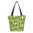 thumbnail image 3 of Easygdp Cute Green Frog Stylish Canvas Handbag Shoulder Tote Bag, Shopping Bag with Zip, Suitable for Buying Groceries, Office, Fitness, 3 of 9