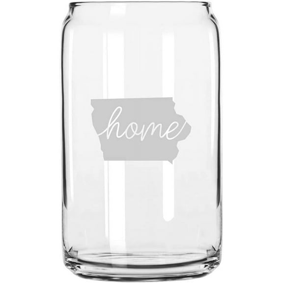 Iowa Home States Etched 16oz Libbey Can Glass