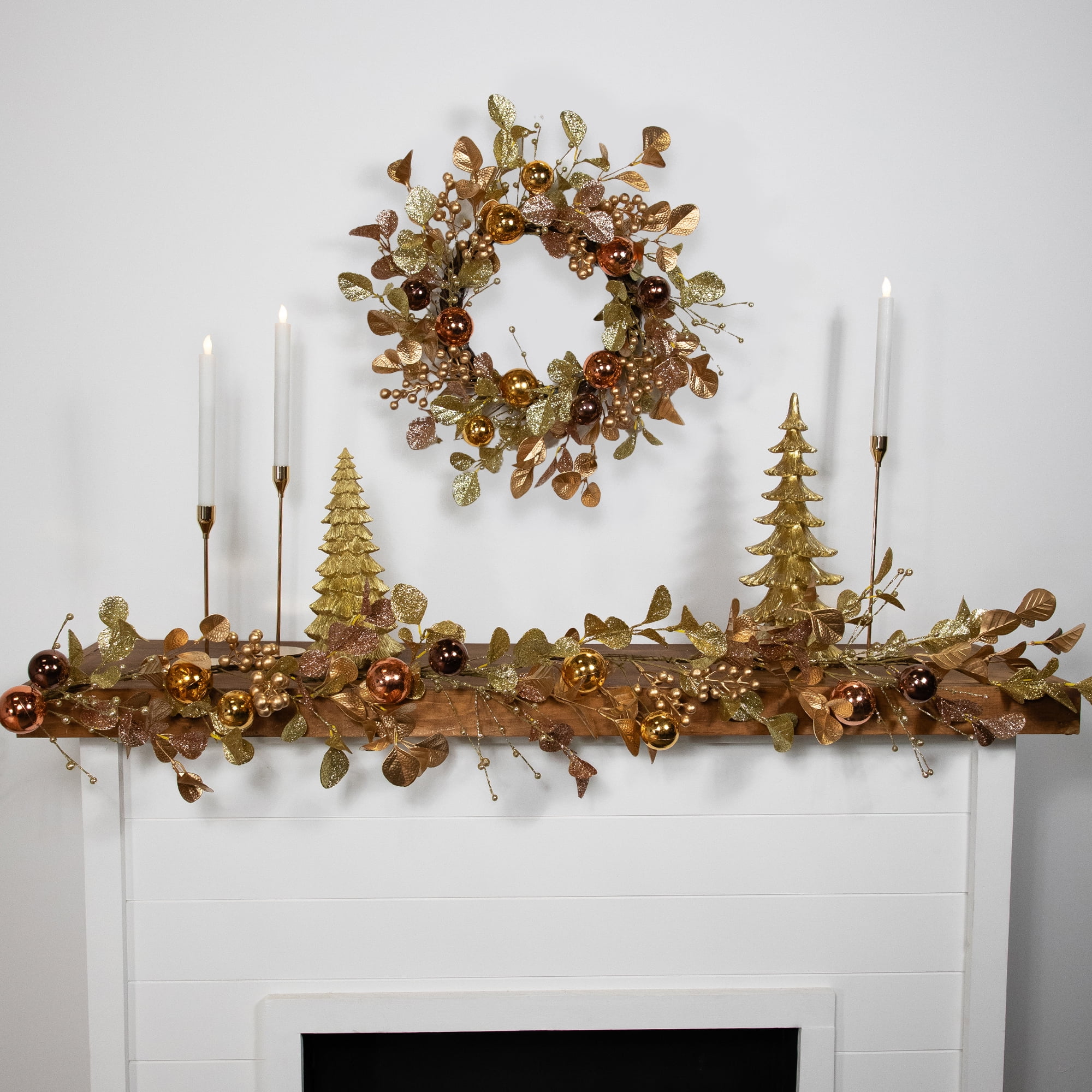 Ball Ornaments Glittered Christmas Garland - 5' x 10" - Gold and Copper Tone