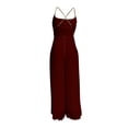 thumbnail image 4 of AKOEE Chiffon Dressy Jumpsuits for Women Elegant Party Casual Sexy Sleeveless Metal Strap Pleated Wide Leg Rompers (L, Wine), 4 of 6