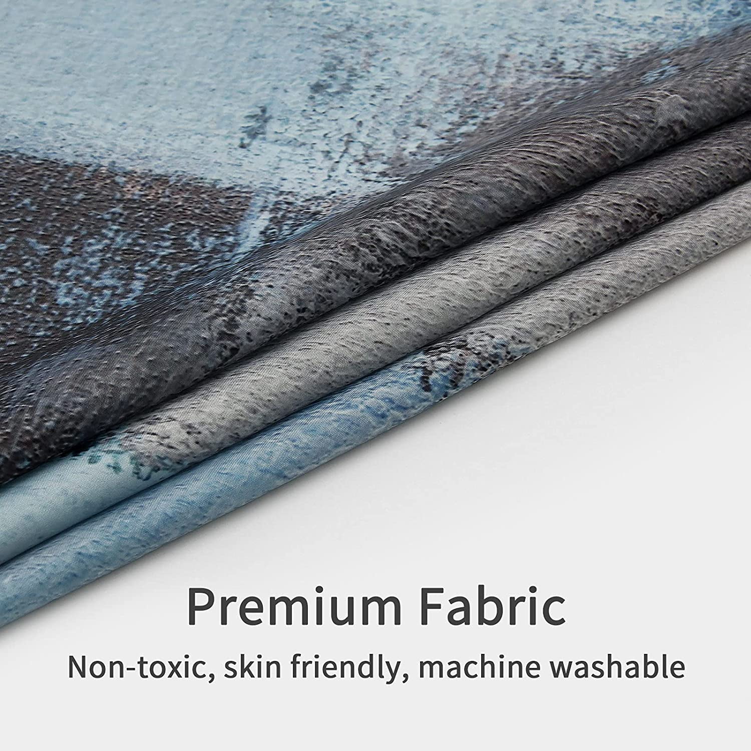 Blue Ombre Shower Curtain Set with Hooks, Blue Grey Abstract Fabric Shower Curtain for Bathroom Decor, Taupe Grunge Style Art Paint Brush Bathtub Decor, 72  72