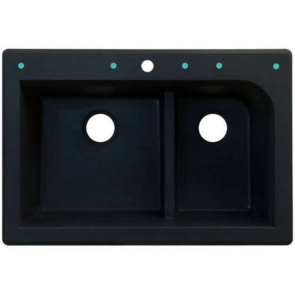Transolid Radius 33in x 22in silQ Granite Drop-in Double Bowl Kitchen Sink with 3 CBE Faucet Holes, In Black