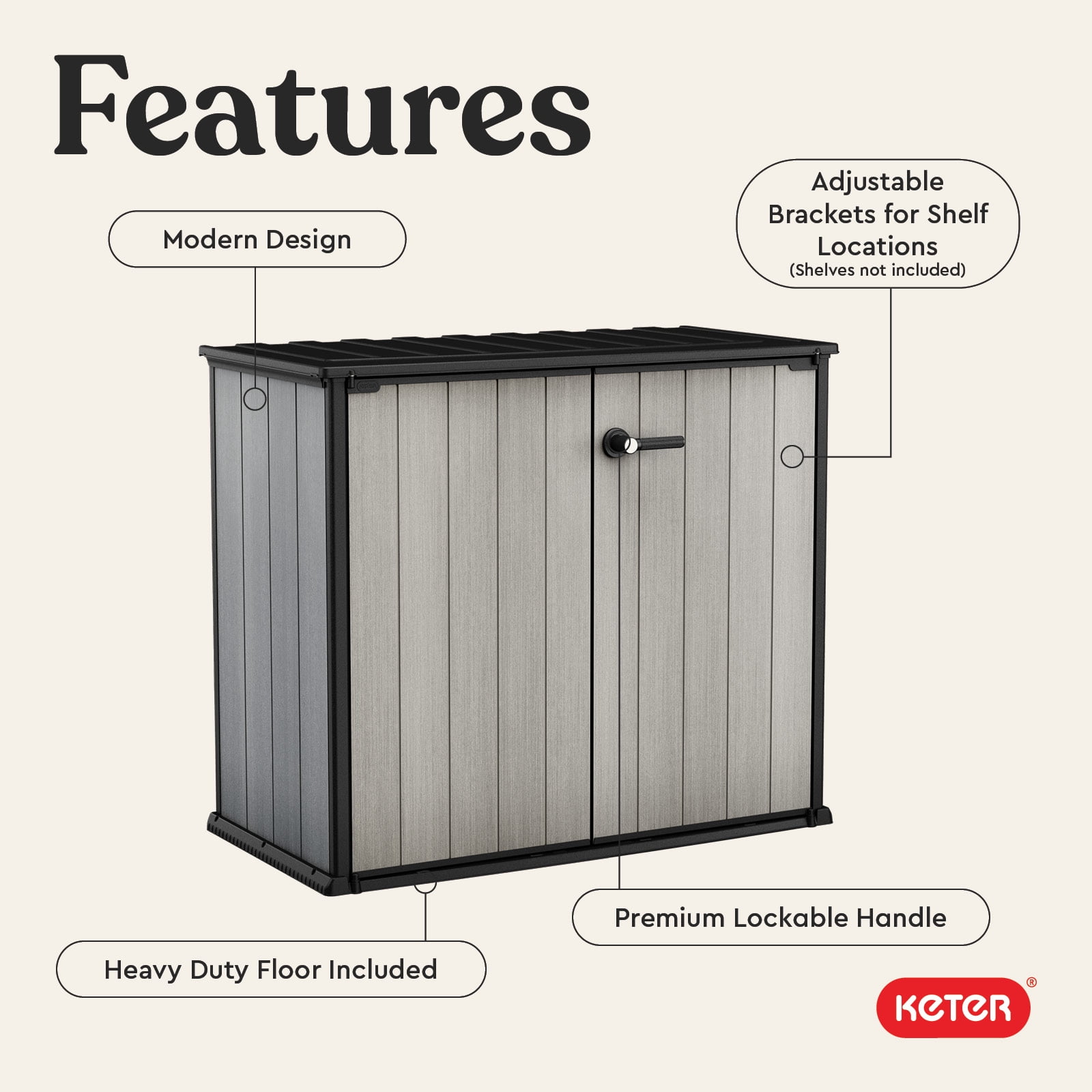 Keter Patio Store 4.6 x 2.5 Foot Resin Outdoor Storage Shed with Paintable and Drillable Walls for Customization-Perfect for Yard Tools and Pool Toys, Grey