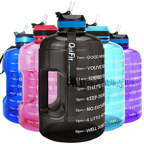 with Straw & Time Marker BPA Free Large Reusable Sport Water Jug with Handle for Fitness Outdoor Enthusiasts Leak-Proof QuiFit Motivational Gallon Water Bottle