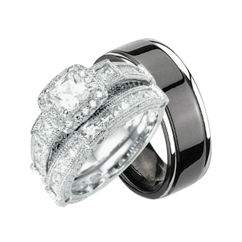 LaRaso &amp; Co His and Hers Matching Wedding Bands Silver