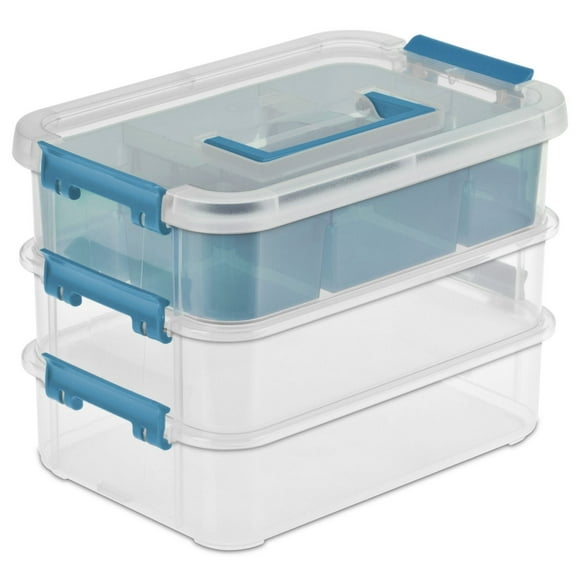 Sterilite Stack & Carry 3 Layer Clear Handle Box & Tray