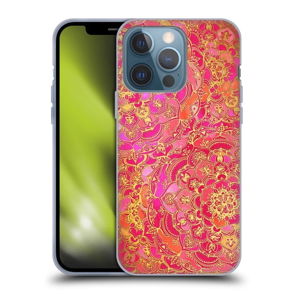 Head Case Designs Officially Licensed Micklyn Le Feuvre Mandala Hot Pink Gold and Orange Soft Gel Case Compatible with Apple iPhone 13 Pro