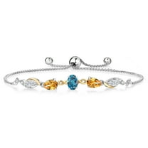 Gem Stone King 925 Silver and 10K Yellow Gold London Blue Topaz Yellow Citrine White Moissanite and Lab Grown Diamond Tennis Bracelet for Women By Keren Hanan (1.50 cttw, Adjustable up To 9 inch)