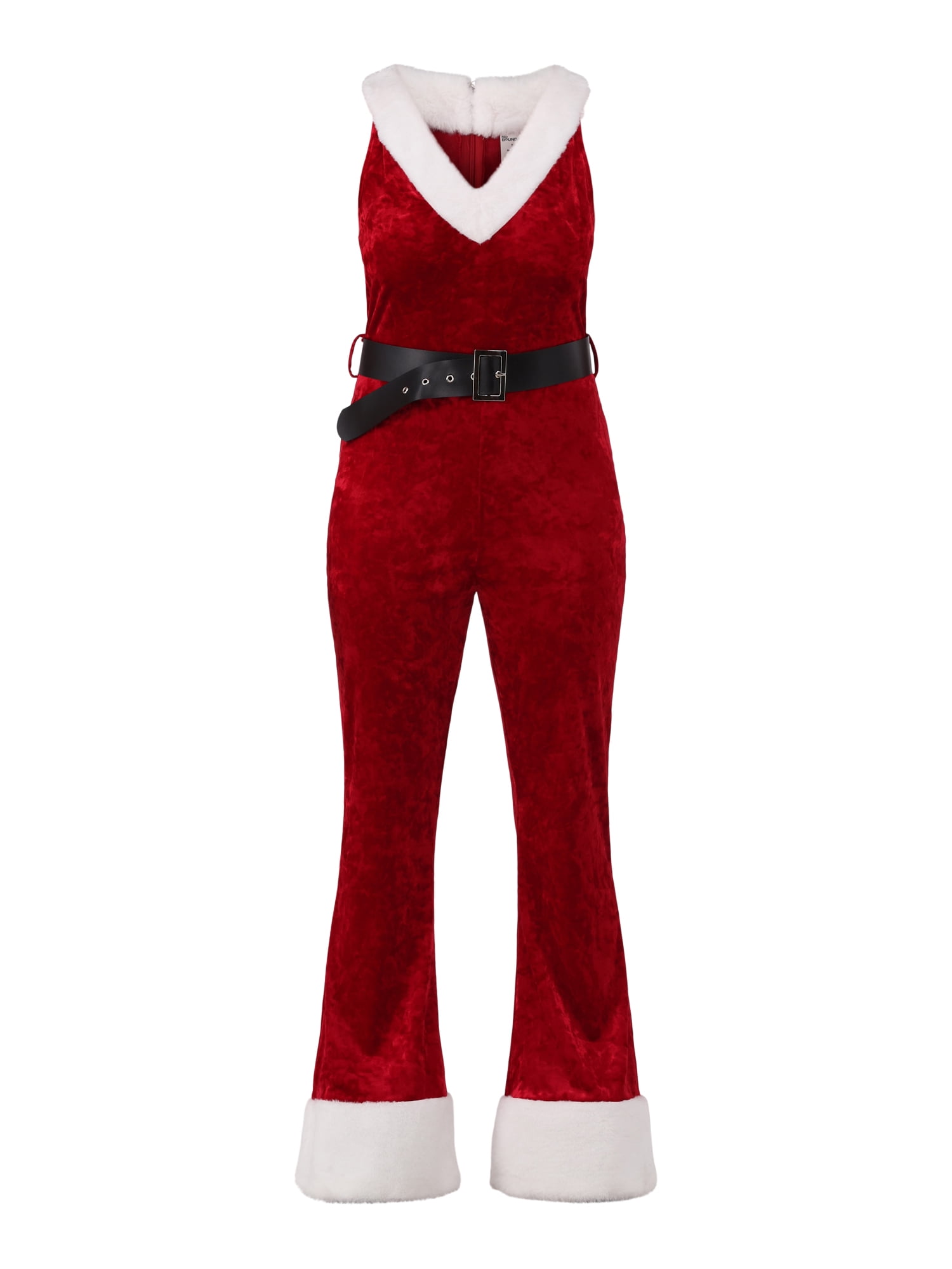 No Boundaries Sleeveless V-Neck Santa Jumpsuit, Women's