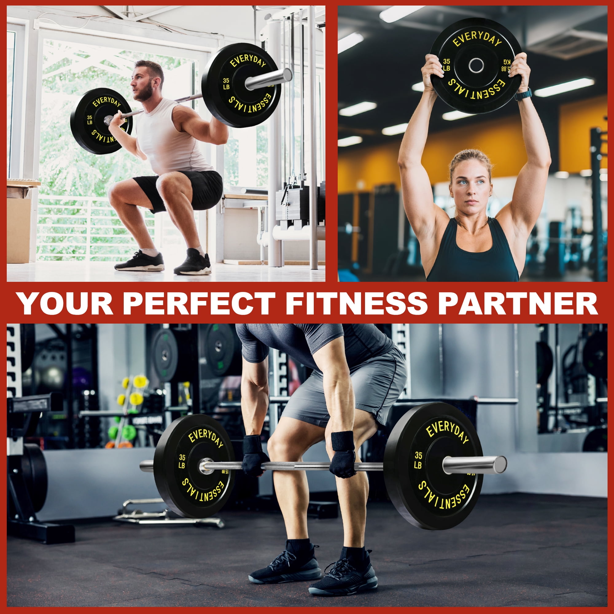 FlexWave Black Rubber Bumper Weight Plates with White Lettering – 2-Inch Olympic Bar Compatible, Durable for Home Gym, Weightlifting, and Strength Training – Sold in Pairs or Sets