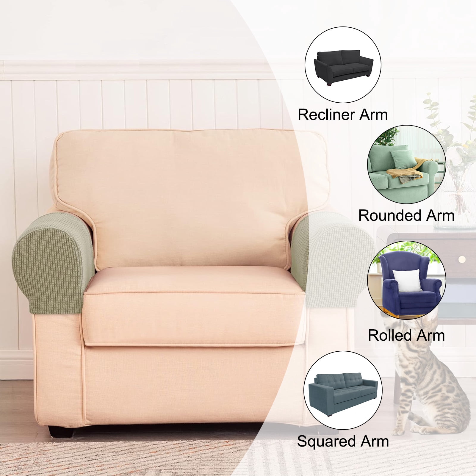 Unique Bargains Stretch Armrest Covers for Sofas Arm Covers with Twist Pin Green