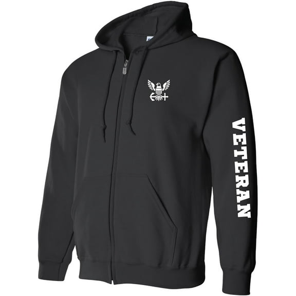 Navy "Veteran" White Sleeve Print Full-Zip Hooded Sweatshirt