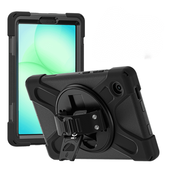 CODi Rugged Case for Samsung Galaxy Tab A11, 360° Protective Tablet Case with Rotating Kickstand, Hand Strap, Shoulder Strap, Black